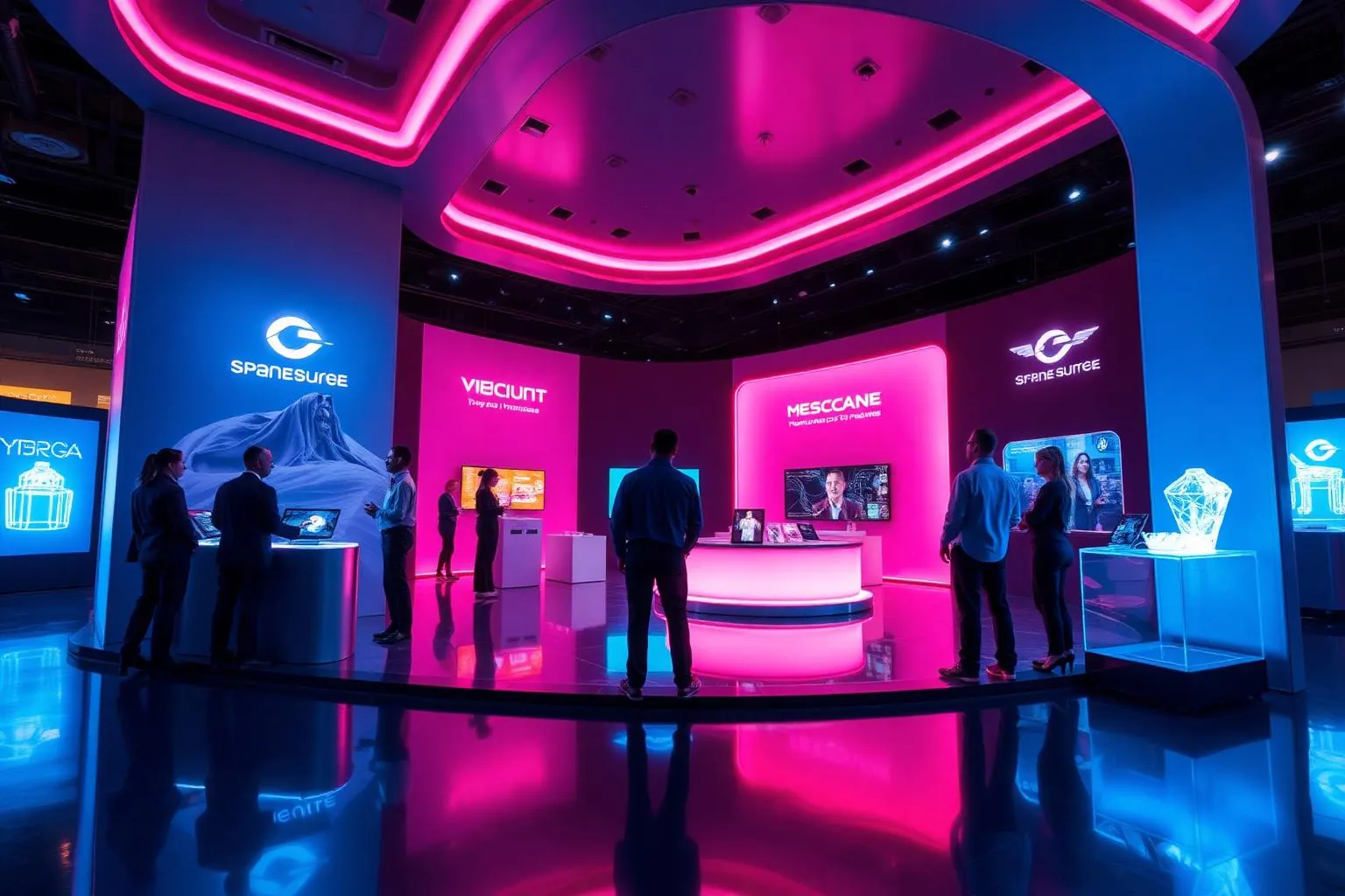 Branded exhibitor booth with live video and product demos